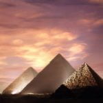 sunset with the pyramids of Egypt