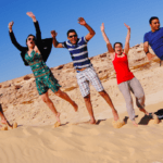 group of students having fun in Egypt 