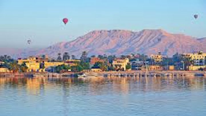 View of Luxor with hot air balloons